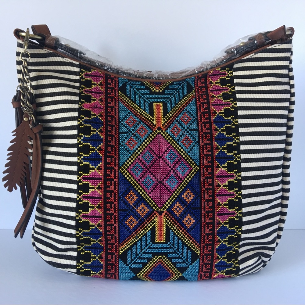 NWT Aztec and Black Stripes Hobo Style Bag